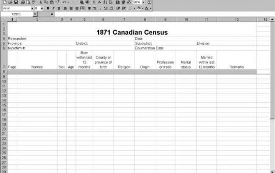 1871 Canadian Census Template