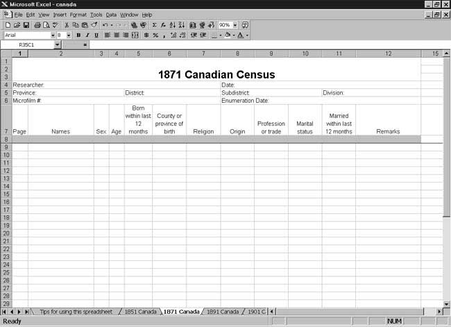 1871 Canadian Census Spreadsheet