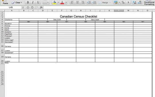 Canadian Census Checklist