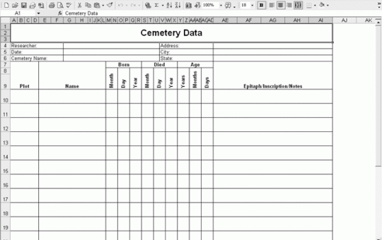 Cemetery Data Log – Cemetery Listing