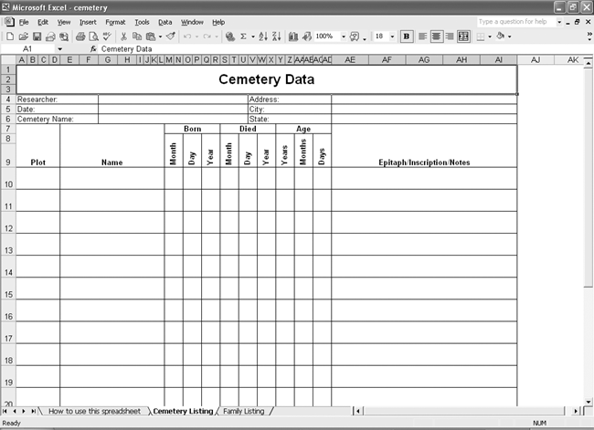 CensusTools Cemetery Data Log