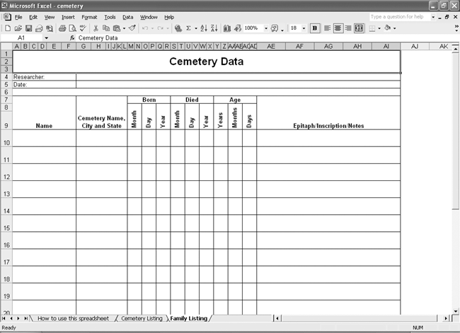 CensusTools Cemetery Data Log - Family Listing