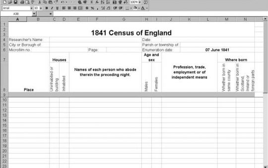 1841 England Census Template