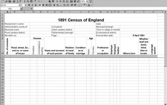 1891 England Census Template