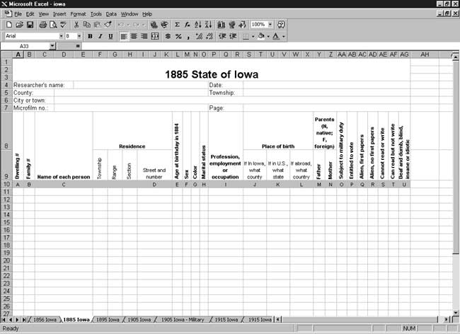 CensusTools 1885 Iowa Census Template