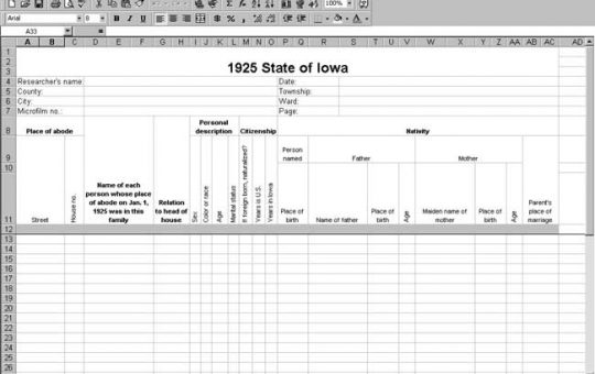 1925 Iowa Census Template