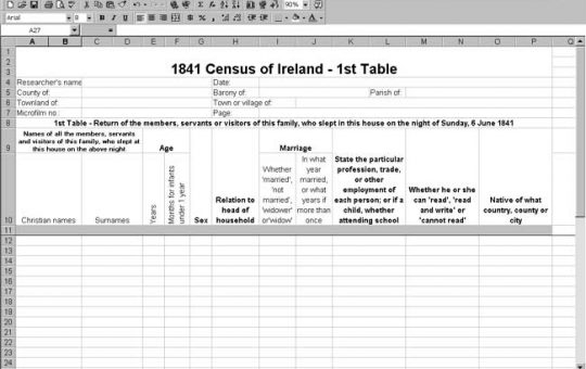 1841 Ireland Census Template