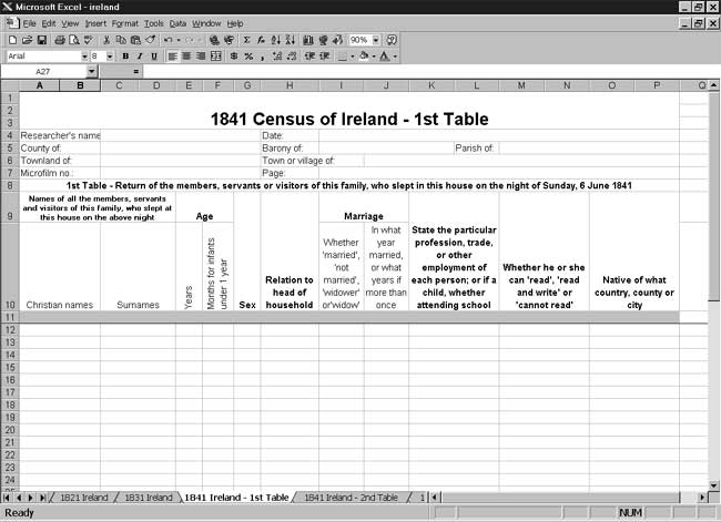 CensusTools 1841 Ireland Census Template