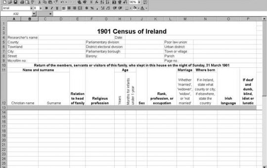 1901 Ireland Census Template