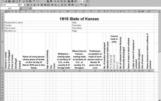 1915 Kansas Census Template