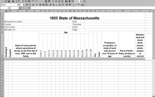 1855 Massachusetts Census Template