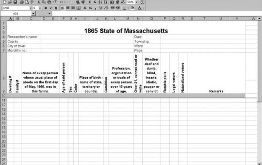 1865 Massachusetts Census Template