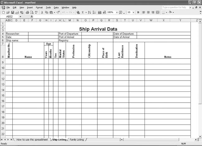 CensusTools Ship Manifest Template - Ship Listing