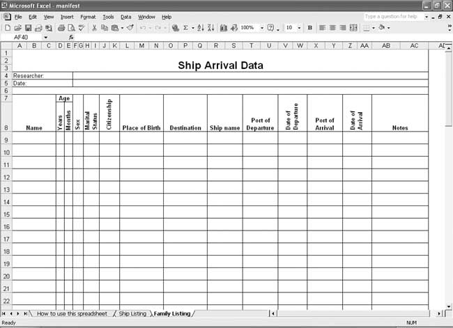 CensusTools Ship Manifest Template - Family Listing 