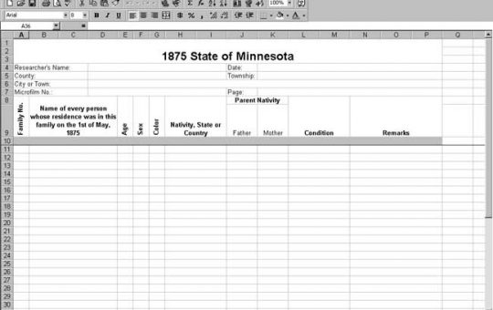 1875 Minnesota Census Template