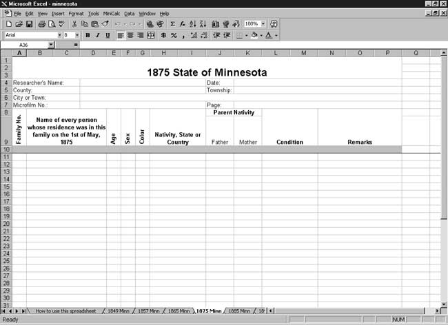 CensusTools 1875 Minnesota Census Template