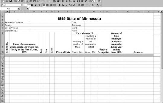 1895 Minnesota Census Template