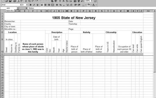 1905 New Jersey Census Template