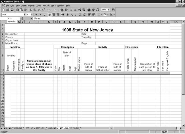 CensusTools 1905 New Jersey Census Template