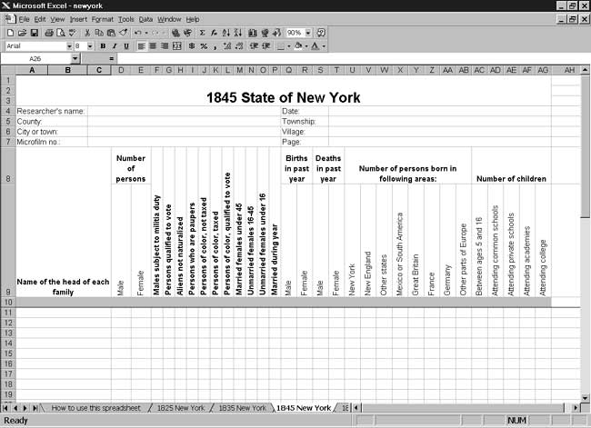 CensusTools 1845 New York Census Template