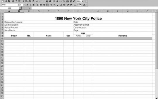 1890 New York City Police Census Template