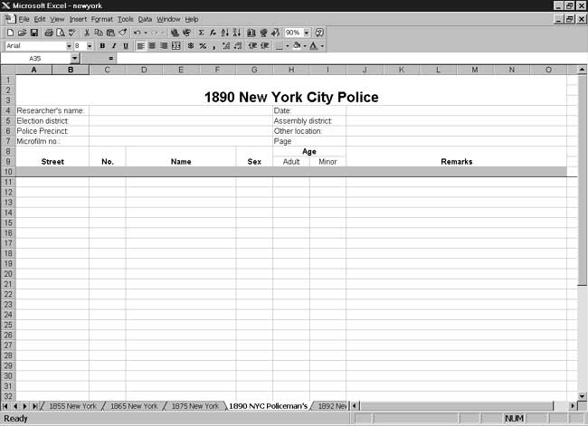 CensusTools 1890 New York City Police Census Template