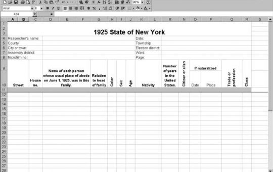 1925 New York Census Template