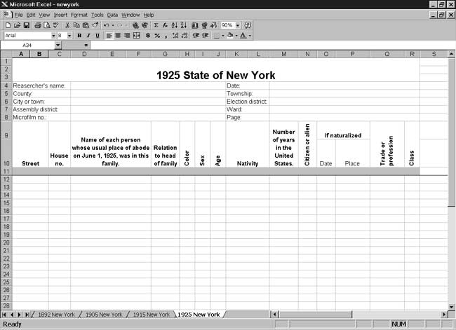 CensusTools 1925 New York Census Template