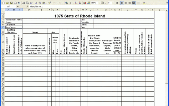 1875 Rhode Island Census Template