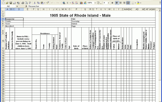 1905 Rhode Island Census Template – Male