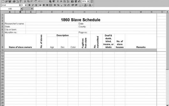 1860 US Slave Schedule Template