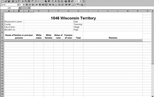 1846 Wisconsin Territory Census Template