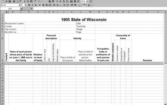 1905 Wisconsin Census Template