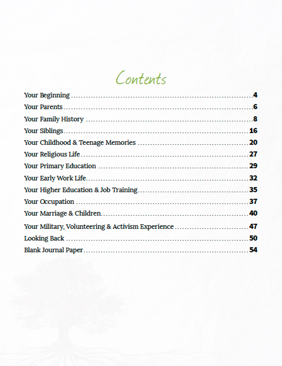 Your Story Table of Contents