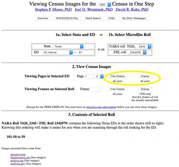 Access census images for specified EDs